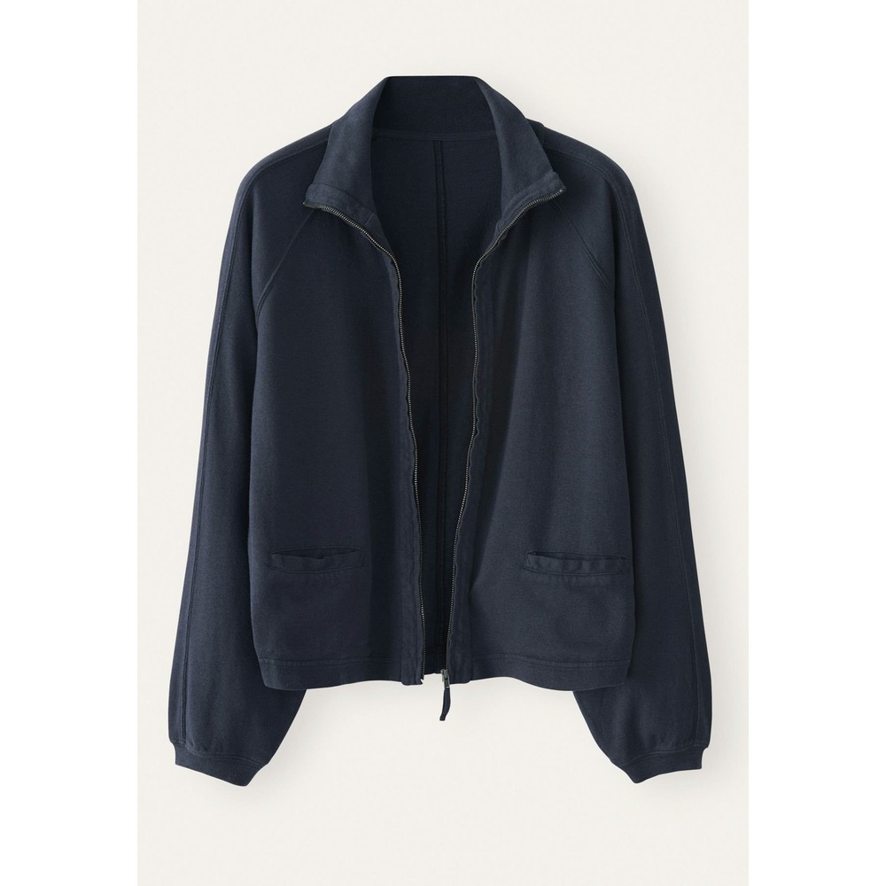 Poetry Navy Blue Zip Front cotton and hemp Jacket Mock Neck NWT light coat